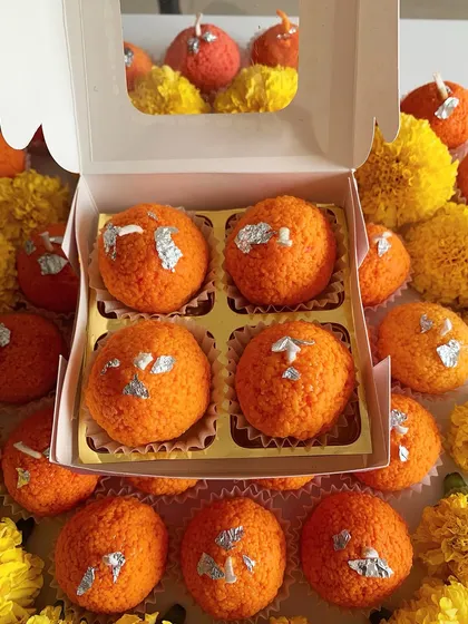 My Motichoor Ladoo candles are one of my most popular items, especially for festive gifting. Each one is handmade by me to look just like the real sweet, complete with silver varq, and they fill the room with a beautiful, warm scent.