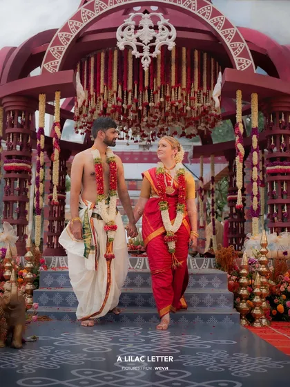 This is the moment every detail counts. I ensured the groom's traditional Iyer veshti and angavastram were perfectly draped for this beautiful ceremony at Kumarakom Lake Resort, creating a timeless look for him and his bride.