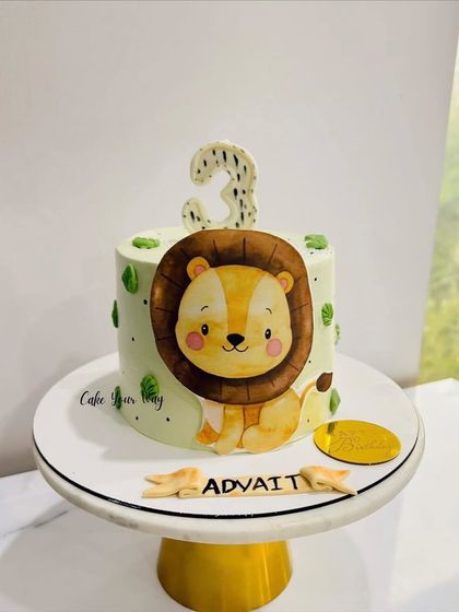 Roaring into a third birthday with this adorable lion-themed cake. The simple design and cute character make it a sweet choice.