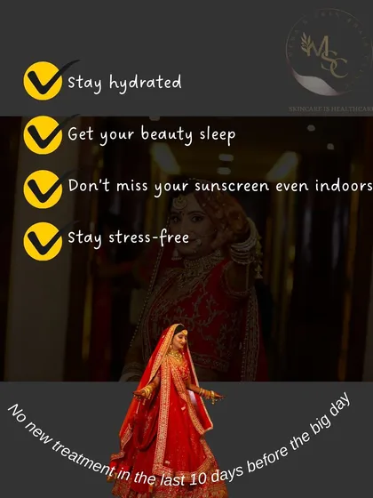 In the final 10 days before your wedding, the focus shifts to maintenance. This means staying hydrated, getting enough sleep, avoiding stress, and absolutely no new treatments to prevent unexpected reactions.