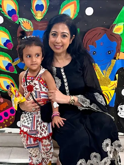 Another adorable little Krishna from our Janmashtami workshop. We provide a festive and safe environment for children to dress up, play, and learn about the significance of the day.