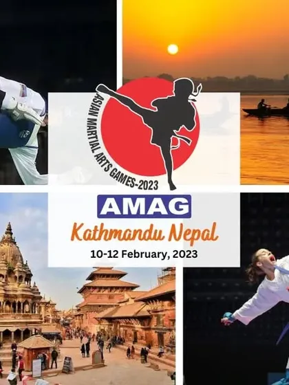 Registration announcement for the Asian Martial Arts Games 2023 in Kathmandu, Nepal. We organize and facilitate participation in key continental championships, covering Karate, Taekwondo, MMA, and more.