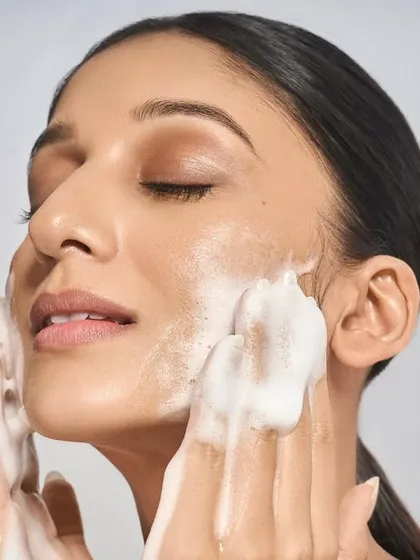 A dynamic shot for a facial cleanser campaign with Asoka T. The makeup was designed to be waterproof and hold up, while the skin maintains a fresh and clean appearance.