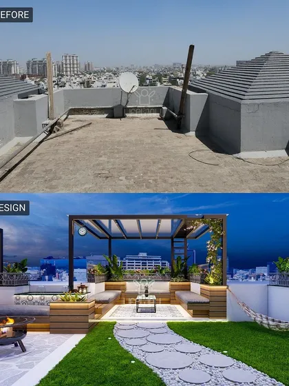 This series of images shows the "before" site next to the "design" render. This is the first step in my process, ensuring you and I are perfectly aligned on the vision before any construction begins.