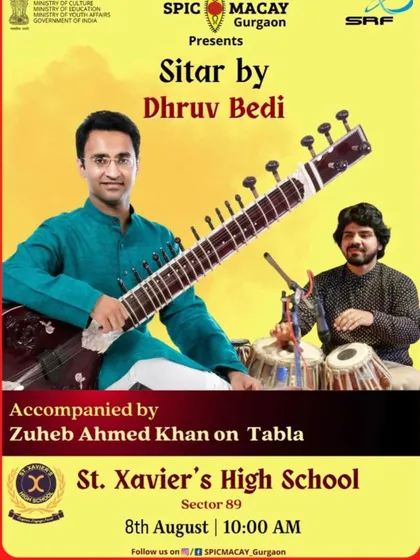 A poster for my morning concert at St. Xavier's High School, organized by SPIC MACAY Gurgaon.