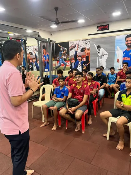 Mr. Prasanna Sant sharing his valuable knowledge with our young cricketers, guiding them on how to pursue a professional career in the sport.