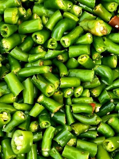 Freshly chopped green chillies, ready to be mixed with spices. This is a key ingredient in many of my Punjabi pickle recipes.
