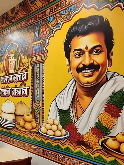 For this South Indian restaurant, I created a custom portrait mural that celebrates the owner's heritage and the culture behind the food. This artwork is 100% hand-painted and becomes a central part of the restaurant's identity and ambiance, making the dining experience more authentic and memorable.