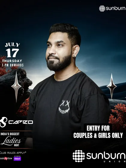 An event poster for one of India's biggest Ladies' Nights at Sunburn Union. These events are always high-energy and packed from the start.