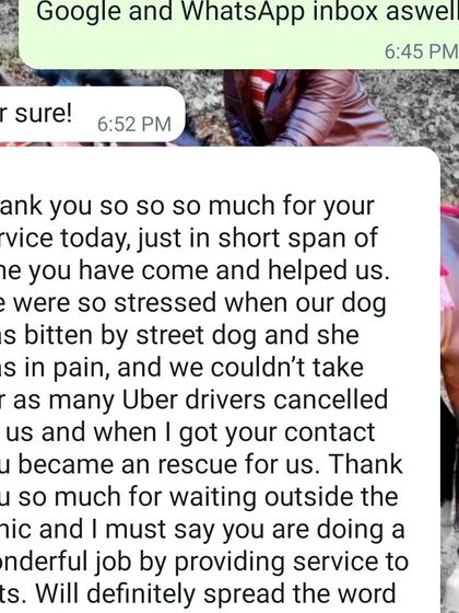 "You became a rescue for us." This message from a pet parent I helped during an emergency means the world to me. I'm glad I could be there when Uber drivers cancelled.