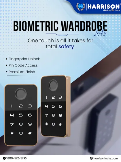 Security isn't just for the front door. My biometric wardrobe locks bring modern safety to your personal valuables. With fingerprint unlock, PIN code access, and a premium finish, one touch is all it takes for total safety.