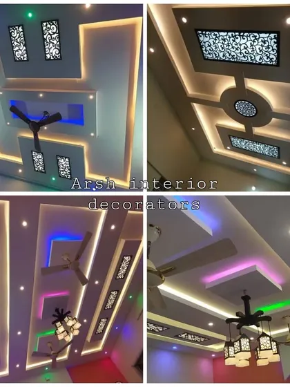 A collection of amazing designs that combine recessed lighting, colored LEDs, and 'jaali' panels for a rich, layered look.