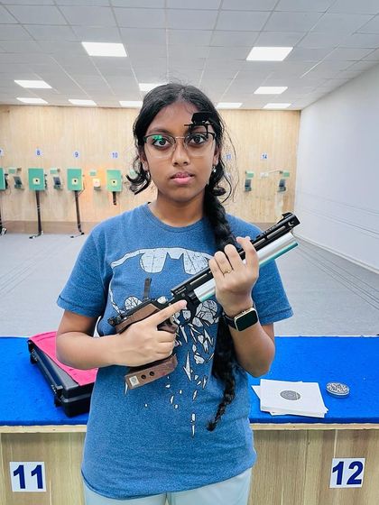 Shashirekha, a promising young talent, after winning two Bronze medals in the 10M Air pistol Women Foreign National Category.