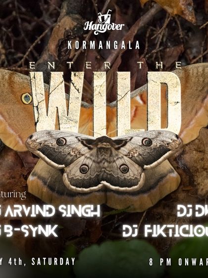 The 'Enter The Wild' themed night poster for Hangover, featuring a lineup of four DJs.