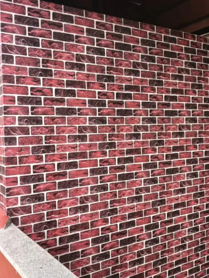 This installation shows a realistic red brick textured wallpaper. It's a great way to get an industrial or rustic look without the cost and effort of actual brickwork, and I ensure every seam is hidden.