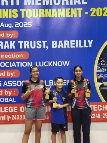 Our champions Anokhi and Aryaveer with their trophies from the UP State Ranking Tournament in Bareilly. Their hard work and dedication paid off with Gold medals.