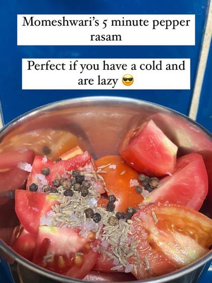 A step-by-step visual guide to my mom's 5-minute pepper rasam. It's the perfect, easy-to-make remedy if you have a cold. All you need are tomatoes, pepper, jeera, and a few other kitchen staples.