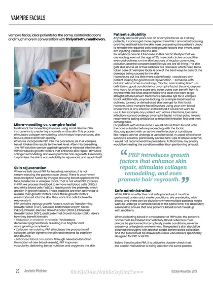 This excerpt from my article compares microneedling with the vampire facial. I explain how PRP introduces growth factors that enhance skin repair, stimulate collagen, and even promote hair regrowth.