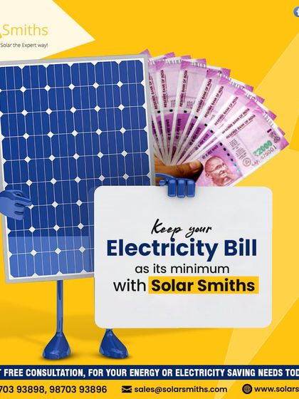 I help you keep your electricity bill to a minimum. This animated solar panel character holds your savings, representing the financial freedom you gain.