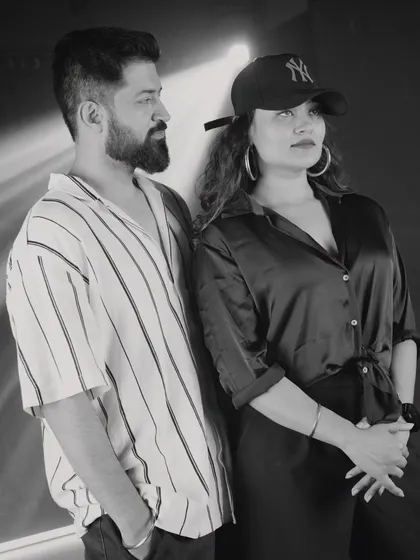 A black and white shot from a collaboration photoshoot. Working with other artists is always an inspiring experience.