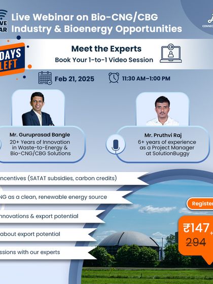 A "5 Days Left" ad for our Bio-CNG webinar, this graphic allows attendees to book a 1-to-1 video session with our experts. This highlights our commitment to providing personalized, actionable advice.