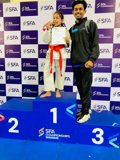 Harnoor Kaur, another one of my young champions, taking the first position in the U-11 category at the SFA Championship in Delhi.