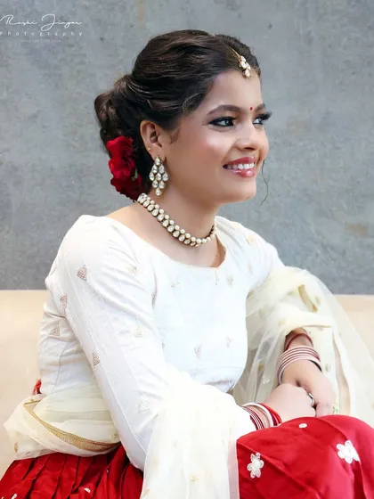 My client looking serene and beautiful. This look is perfect for a bride who wants a natural yet polished look.