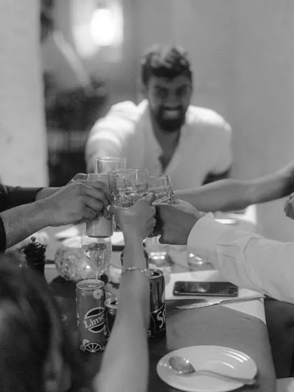 A toast to the happy couple! The welcome dinner was filled with laughter, stories, and excitement for the days ahead.