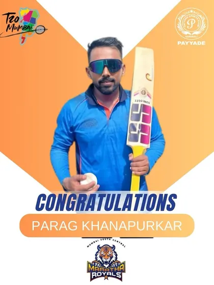 A proud moment for us as Parag Khanapurkar gets picked by the Maratha Royals in the T20 Mumbai League. His selection is a result of consistent hard work and performance.