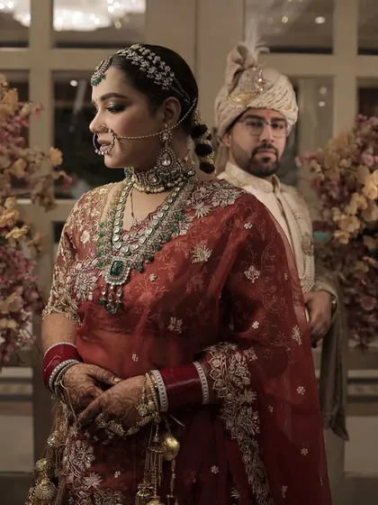 A beautiful couple portrait. The bride's makeup is soft yet defined, ensuring she looks like the best version of herself next to her groom.