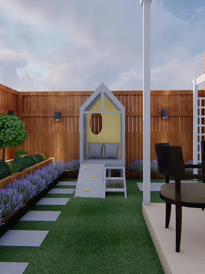 I believe gardens should be for everyone in the family, especially the little ones. This is a design concept for a backyard that includes a custom playhouse, giving children a special place for their outdoor adventures while the parents relax nearby.
