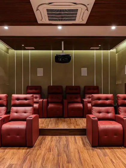 Why go out when you can have a five star movie experience at home? I designed this private home theater for a client who loves cinema. With tiered seating, plush recliners, and professional acoustics, it’s the perfect space to unwind and get lost in a film.