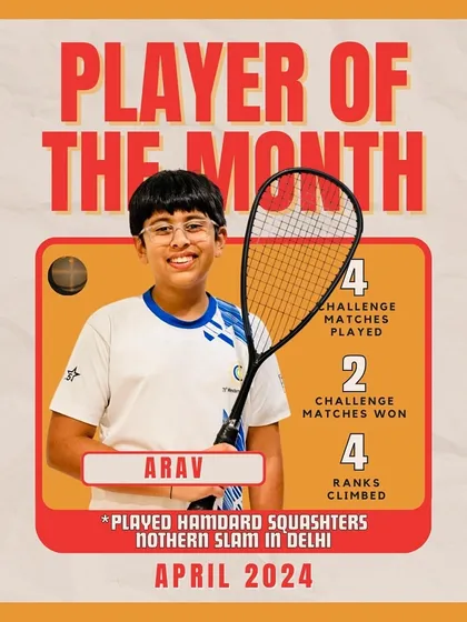 Arav is our Player of the Month and a rising star! His unwavering dedication and daily self-practice helped him climb 20 places in his All India ranking.