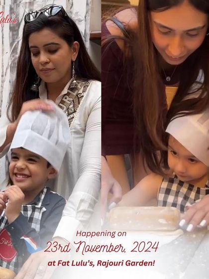 A couple of sweet moments from our parent and child workshop. A mom helps her son with his chef hat while another guides her daughter in rolling the dough.