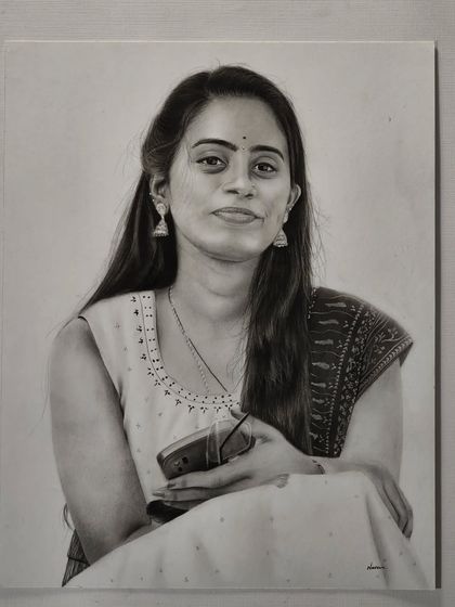 A finished portrait of a woman in traditional wear.