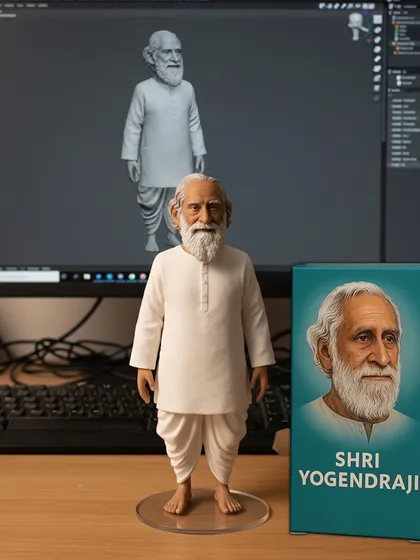 This is a miniature model of our founder, Shri Yogendra Ji. He was instrumental in the evolution of Yoga and introduced it to the Western world by opening the first Yoga center in New York in 1920.