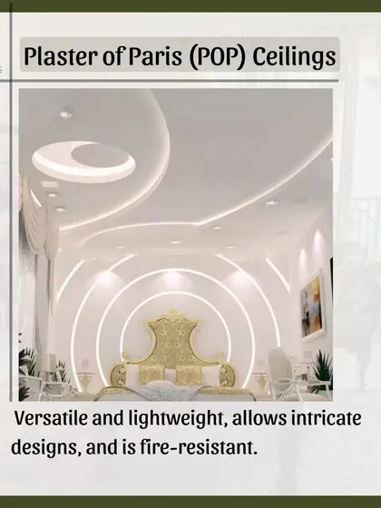 Plaster of Paris (POP) ceilings are incredibly versatile and lightweight. This material allows for intricate and creative designs, from curves to layers, and is also fire-resistant.