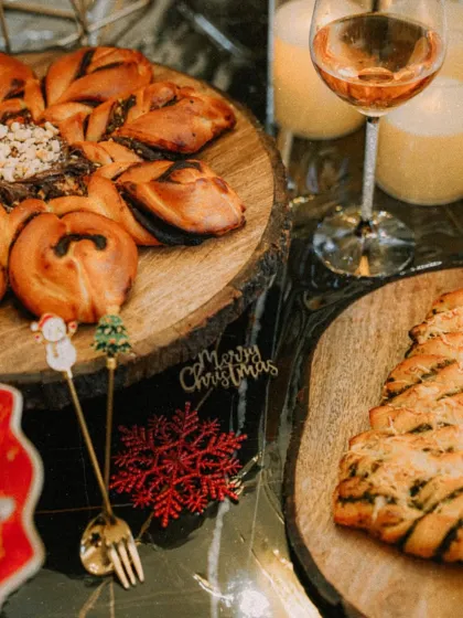 A festive Christmas spread featuring my star-shaped pull-apart bread alongside other holiday treats.