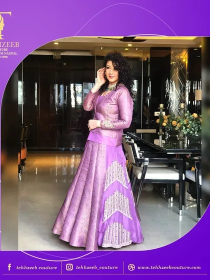 A full view of our lavender jacket and skirt set. This outfit is all about elevating your style and ensuring you are the center of attention at any event.