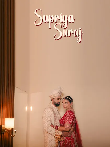 A modern portrait using negative space and text overlay. This style is great for creating a personalized and artistic save the date or album cover.