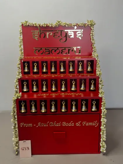 A straight-on shot displaying the symmetry of the Mameru structure, with each of the thirty bells perfectly arranged in its own alcove.
