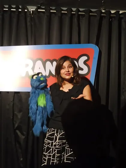 Jack and I in our element at a comedy club in Mumbai. The intimate setting of a club is perfect for our interactive style of ventriloquism.
