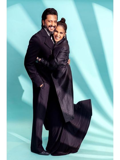 A full-length portrait of Riteish Deshmukh and Genelia D'Souza. Our on-site studio allows us to capture both candid interactions and posed, editorial-style photographs.