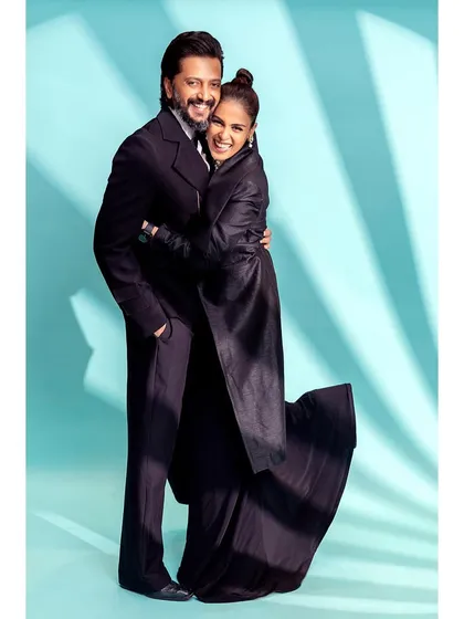 A full-length portrait of Riteish Deshmukh and Genelia D'Souza. Our on-site studio allows us to capture both candid interactions and posed, editorial-style photographs.