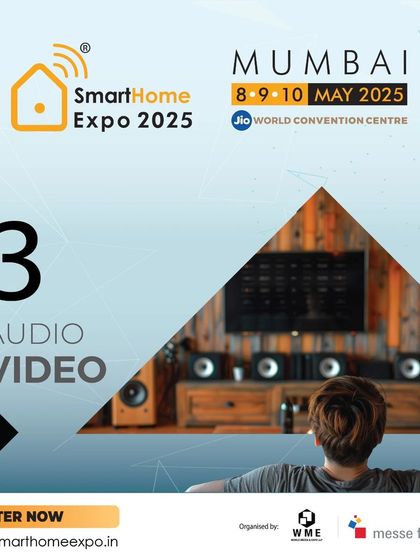 Highlighting Audio Video as a key product section, inviting AV professionals and enthusiasts to the expo.