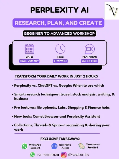 In this workshop, I compare Perplexity AI with ChatGPT and Google to show you exactly when to use each tool for the best results. You will learn smart research techniques for travel, finance, and writing, and explore pro features like file uploads and the Comet Browser.