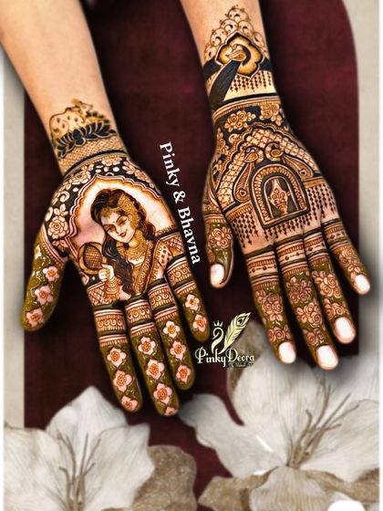 A divine design featuring Yashoda and Krishna, paired with a minimal yet meaningful wrist design. This shows how you can balance intricate figures with simpler patterns for an elegant look.