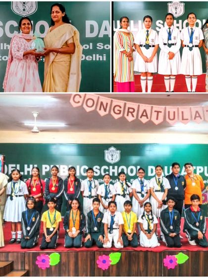 The shining stars of Delhi Public School, Daulatpur, celebrating their achievements at the 2024 National Olympiad award ceremony.
