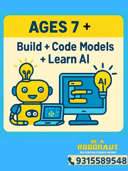 Our Summer Robotics Camp for ages 7+ is where kids build, code, and learn AI. This poster outlines the exciting journey from mechanical builds to smart robots.