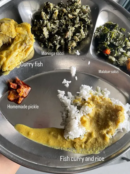 This is a real meal from one of my clients, designed specifically for their health goals. My approach is never one-size-fits-all. I create personalized, culturally aware, and science-informed nutrition plans that are practical for your real life, whether it's a fish curry meal or a simple dal and rice.